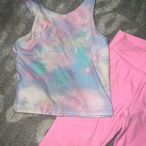 Girls Pastel Tie-Dye Tank Top and Pink Leggings Set